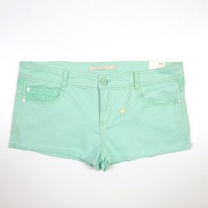 JOU JOU Premium Very Short Shorts Micro Mint Green Denim Womens Waist 36 NWT